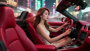驾驶红色敞篷跑车的美女4