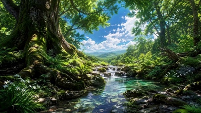 清新治愈林间溪流美景