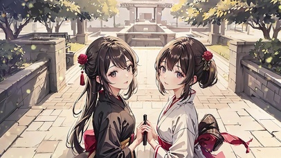 古风水墨典雅两位少女