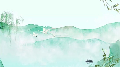绿色泛舟古风中国风水墨动态壁纸
