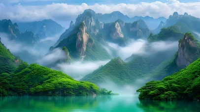 绿色自然山峰山水