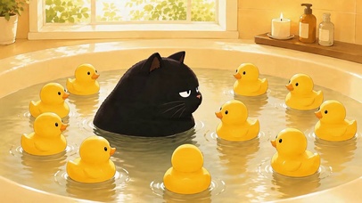 一脸嫌弃的泡澡黑猫