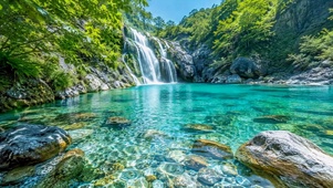 清透碧溪瀑布自然美景
