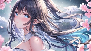 湖畔桃花精灵少女
