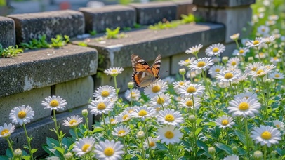 蝶落雏菊
