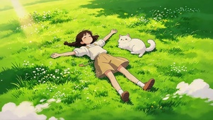 绿荫草地女孩
