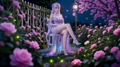 月光下后院鲜花从中美女小医仙