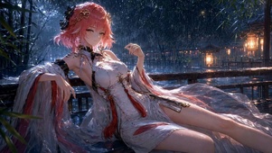 雨夜古风粉发美少女