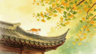 秋天银树叶猫咪