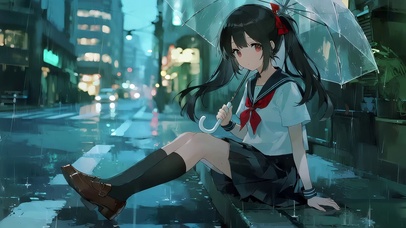 雨天街边女孩