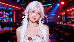 霓虹酒吧白发清纯美少女