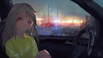 雨天车内少女