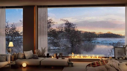 湖畔卧室的雪花