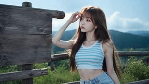 郊外清新长发美少女