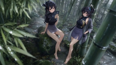 竹林溪涧古风双美少女