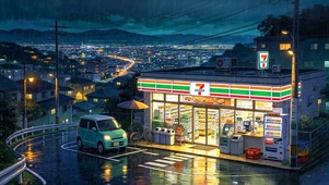 雨夜路边便利店