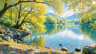 氛围感秋天小清新湖泊落叶