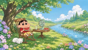 蜡笔小新夏日悠闲河边小憩
