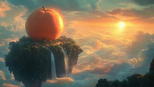 神秘仙桃瀑布黄昏云海