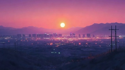 紫色朦胧城市唯美晚霞