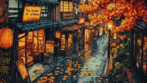 秋日小雨静谧温馨街道