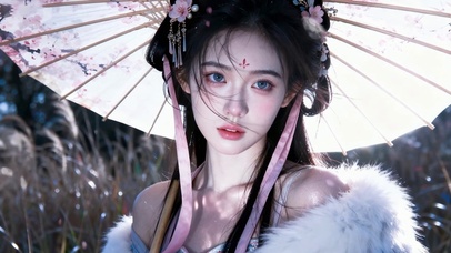 古风汉服樱花油纸伞美人