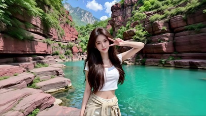 碧水青山景区游玩的美女