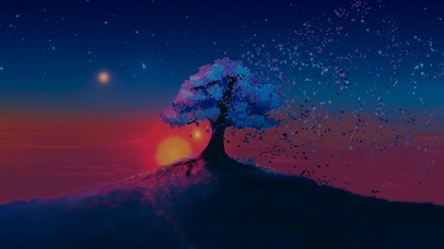 夜晚星空下的樱花树