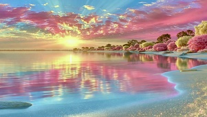 粉色湖畔日落唯美风景