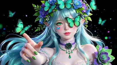 蓝发蝴蝶精灵美少女