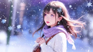 唯美优雅治愈圣诞节雪中美少女