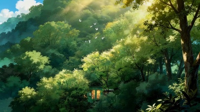 唯美的绿色森林小屋