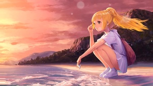 夕阳下美少女