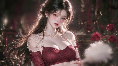 欧式复古氛围红衣少女