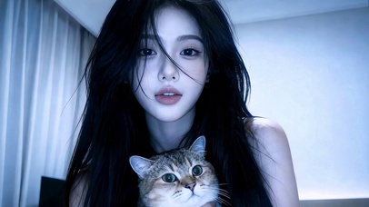 纯欲港风少女与猫