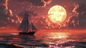 大海黄昏落日帆船美景