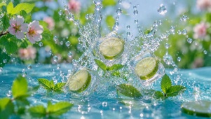 清凉夏日青柠水花美景