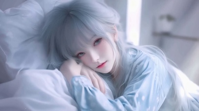 纯洁呆萌蓝色长发睡美人