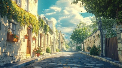 外国小镇午后夏日街道