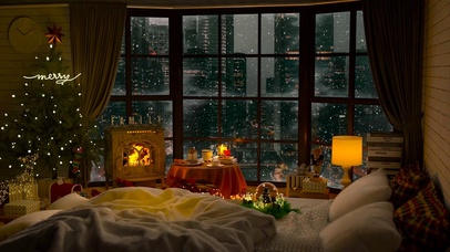 唯美雪天都市壁炉房间