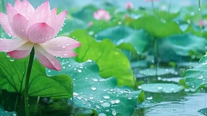 雨天池塘荷花带鱼屏
