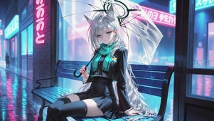 雨夜赛博街角银发狐耳美少女