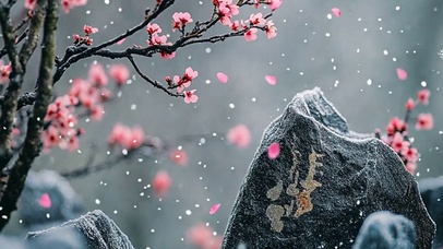 梅花冬季雪景自然风光风景