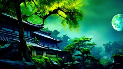 月夜深山幽谷中的古宅