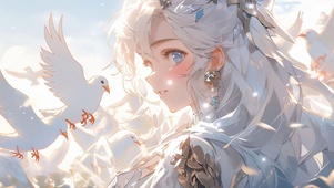白发少女与白鸽