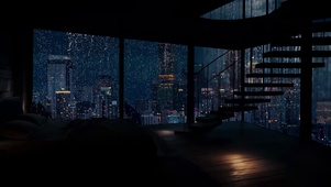 城市雷雨夜卧室