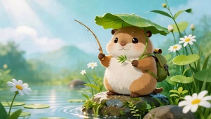 溪畔闲钓小水豚