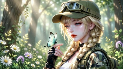 林间迷彩少女与蝴蝶