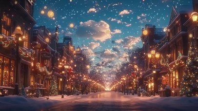 冬日圣诞热闹城市街道