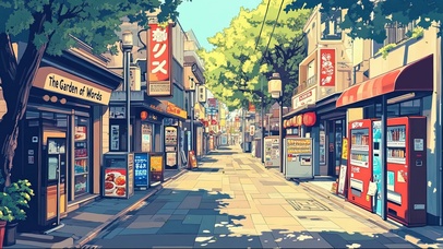 城市静谧夏日商店街道